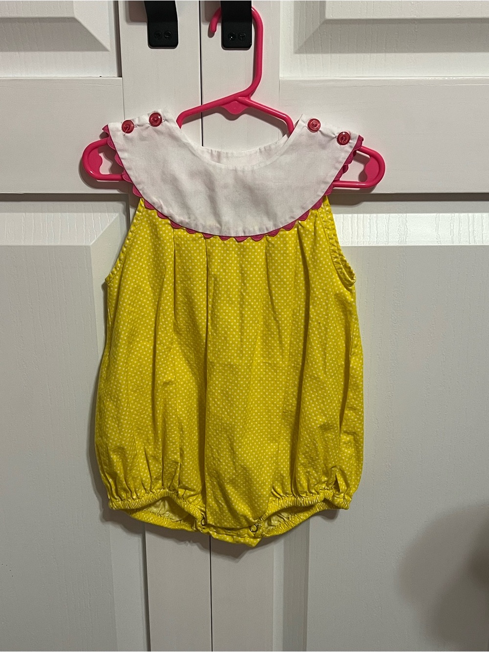 Toddler Yellow Polka Dot Bubble Romper with White Collar